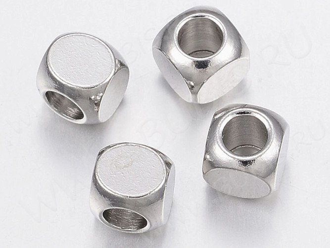 Бусина 206 Кубик 5*5*5мм цвет платины (Хирургическая сталь)