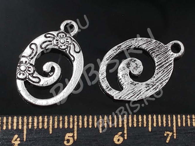 Подвеска Овал 01 с цветочками 16*13*1,5мм античное серебро (литьё)