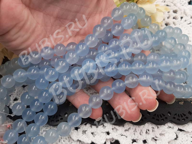 (ОПТ) Бусина округлая ГЛАДКАЯ 10мм Аквакварц (имитация Аквамарина) (камни) (НИТЬ)