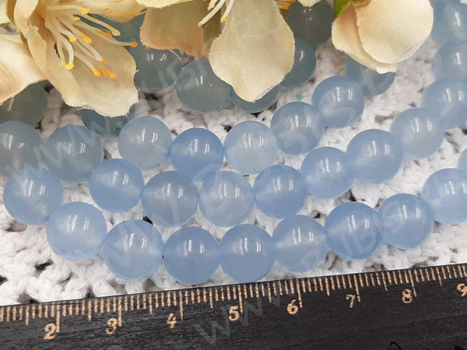 (ОПТ) Бусина округлая ГЛАДКАЯ 10мм Аквакварц (имитация Аквамарина) (камни) (НИТЬ)