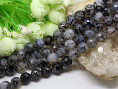 (ОПТ) Бусина округлая ГРАНЁНАЯ 12мм Агат вены дракона серый (камни) (НИТЬ)