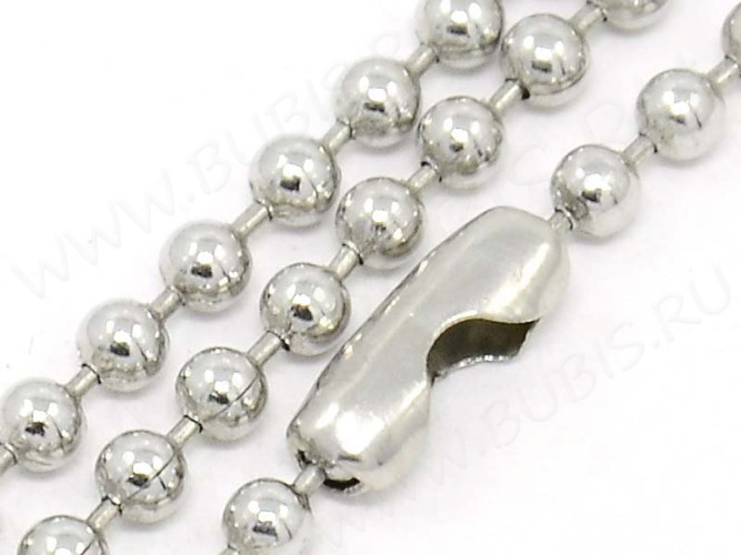 Шнур с замочком 51 Цепочка шариковая 3мм цвет платины (Хирургическая сталь) (60см)