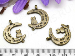 Подвеска Кошка 51 двусторонняя на месяце 22*18*1,5мм античная бронза (литьё)