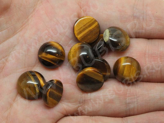 Кабошон каменный 031 Круг 12*12*5мм Тигровый глаз (камни)