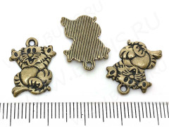 Подвеска Кошка 09 радостная 18*14*1,5мм античная бронза (литьё)