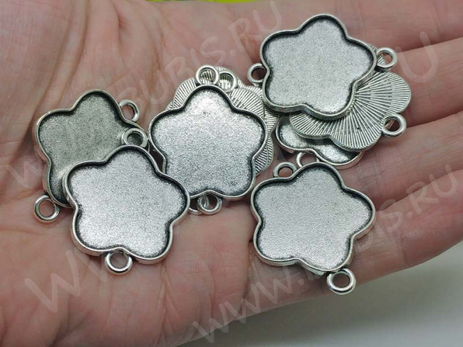 276 Коннектор-сеттинг Цветочек (сеттинг 25*25мм) 33,5*26,5*2мм античное серебро (литьё)