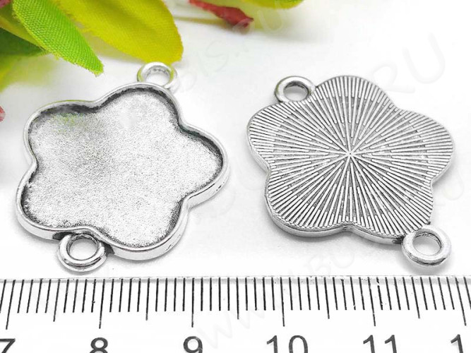 276 Коннектор-сеттинг Цветочек (сеттинг 25*25мм) 33,5*26,5*2мм античное серебро (литьё)