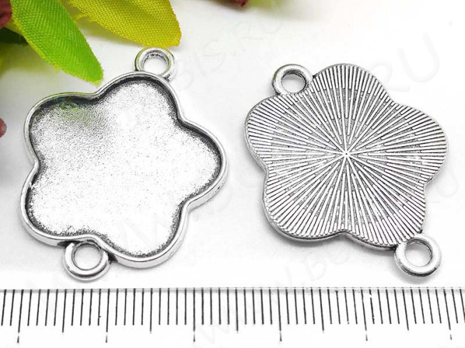 276 Коннектор-сеттинг Цветочек (сеттинг 25*25мм) 33,5*26,5*2мм античное серебро (литьё)