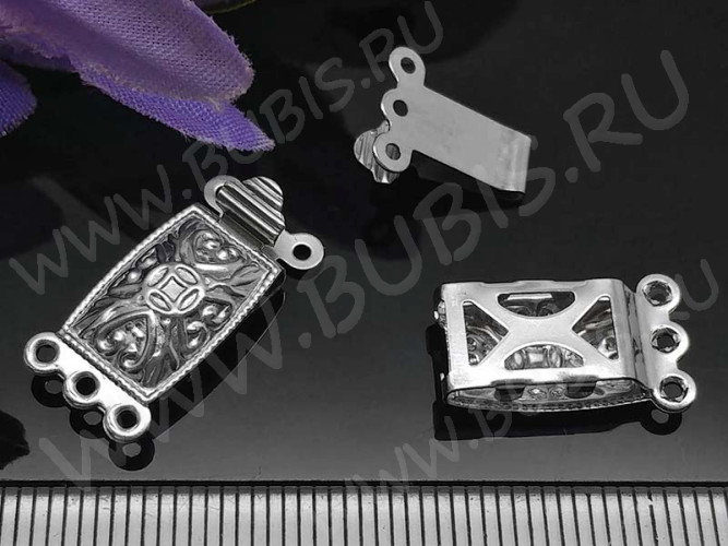 Замочек-застёжка №45 прямоугольный на 3 нити 20,5*10*4,5мм цвет платины (хирургическая сталь)