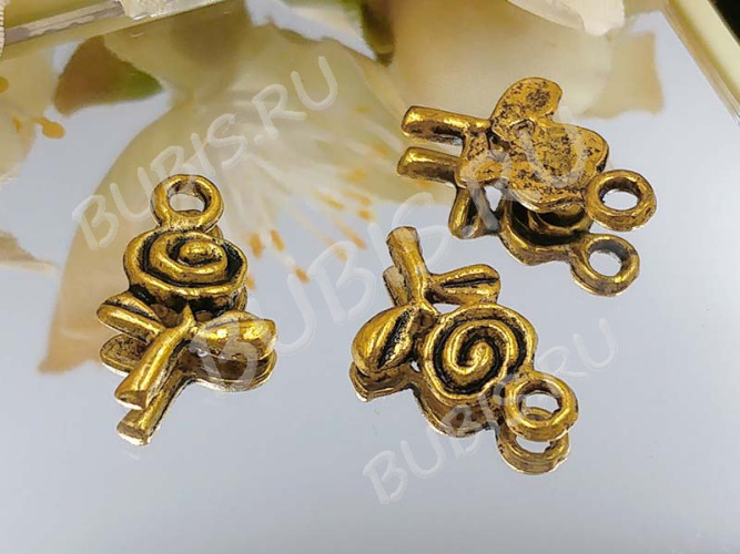 (СКИДКИ!!!) Подвеска Роза 02 15*9*2мм античное золото (литьё) (10шт.)