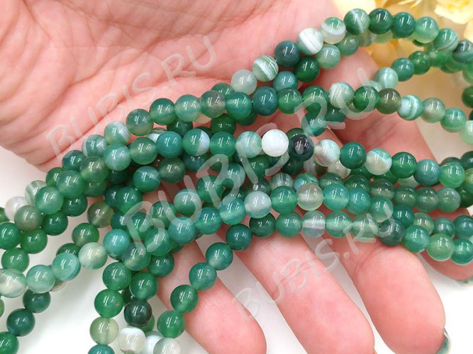 (ОПТ) Бусина округлая ГЛАДКАЯ 6мм Агат Мадагаскарский зелёный (камни) (НИТЬ)