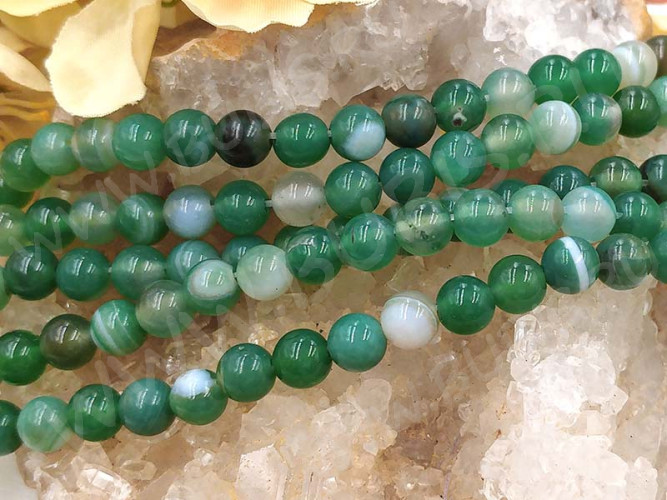 (ОПТ) Бусина округлая ГЛАДКАЯ 6мм Агат Мадагаскарский зелёный (камни) (НИТЬ)