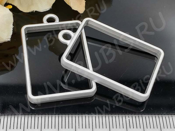 Подвеска Рамка 02 Прямоугольник 34*21*3,6мм матовая серебристая (литьё)