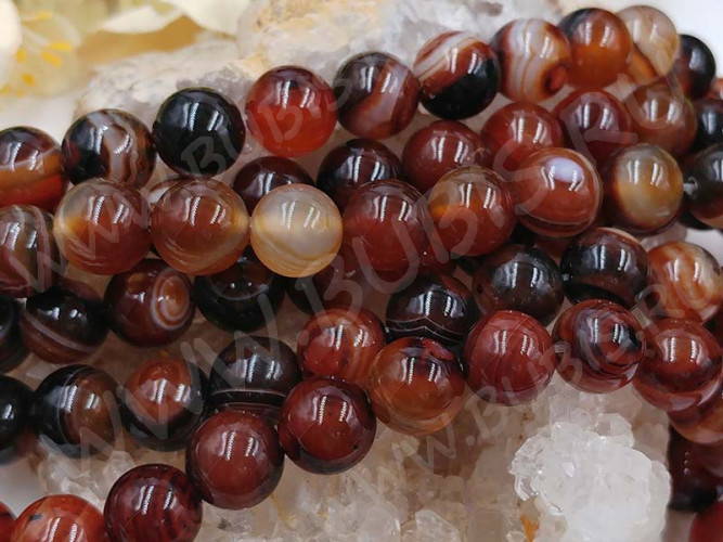 (ОПТ) Бусина округлая ГЛАДКАЯ 10мм Агат Мадагаскарский коньячно-т.коричневый (камни) (НИТЬ)