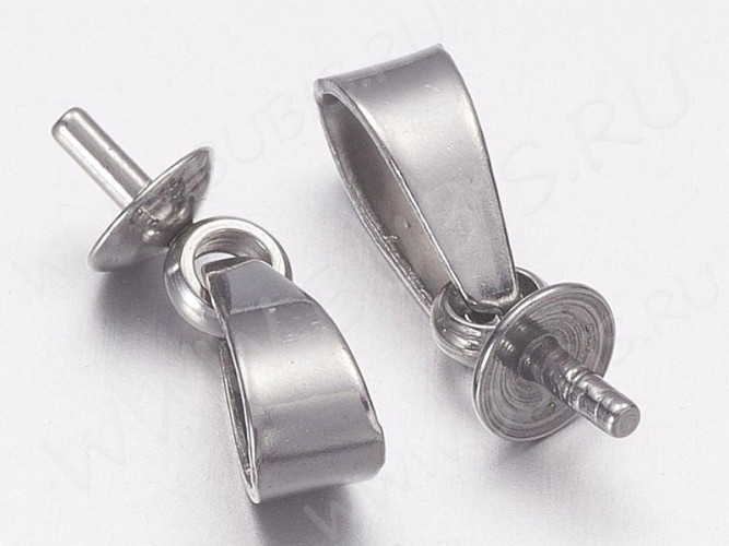 Держатель кулона 068 с шапочкой и штырьком 12*3,5*3мм цвет платины (Хирургическая Сталь)