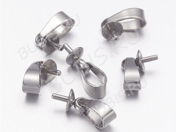 Держатель кулона 068 с шапочкой и штырьком 12*3,5*3мм цвет платины (Хирургическая Сталь)