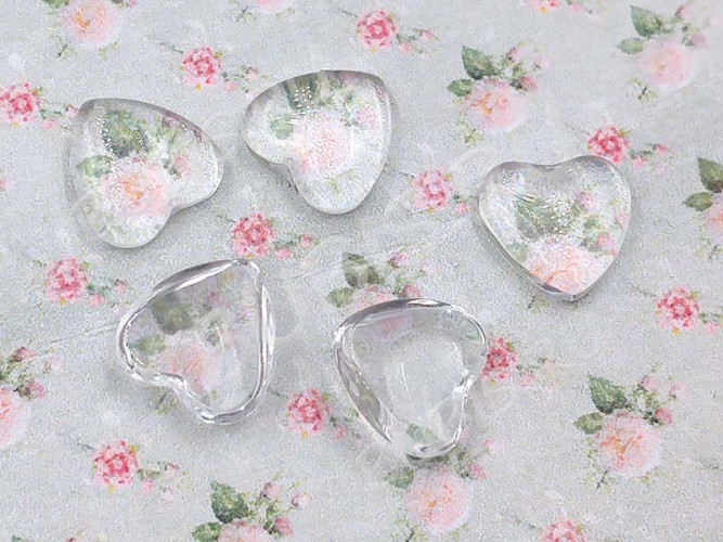 Кабошон стеклянный 23 Сердечко 10*10*3,5мм прозрачное (стекло)(10шт)