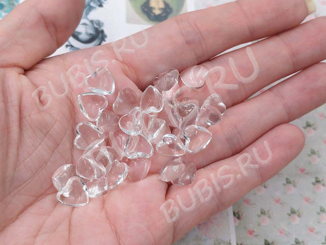 Кабошон стеклянный 23 Сердечко 10*10*3,5мм прозрачное (стекло)(10шт)