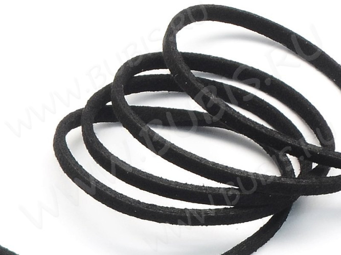 (ОПТ) Замшевый шнур 03-К плоский 3*1,5мм чёрный (87м)