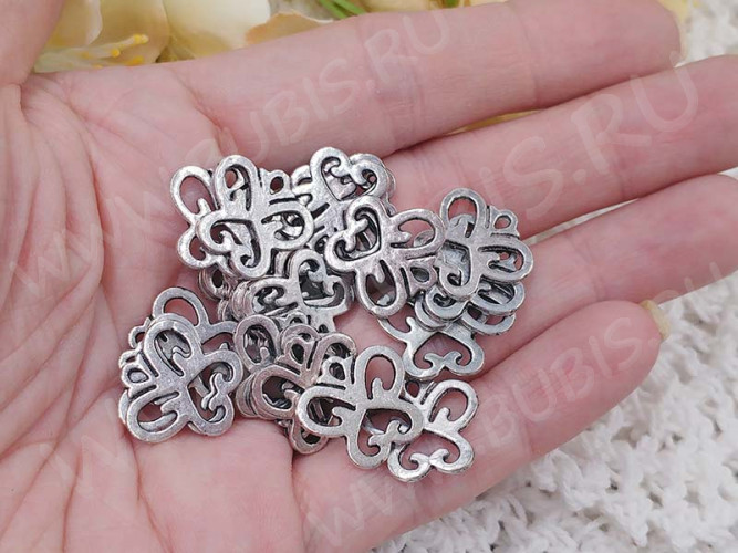 (СКИДКИ!!!) Подвеска Бабочка 19 двусторонняя 16*15*1мм античное серебро (литьё) (10шт.)