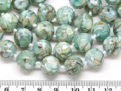 (ОПТ) Бусина округлая Мозаика 07 с перламутром 12мм св.бирюзовая (камни) (НИТЬ)
