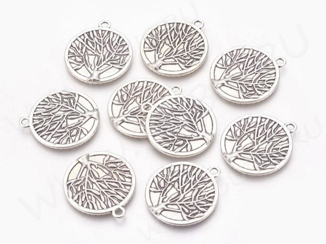 Подвеска-сеттинг Круг 09 Дерево жизни (сеттинг 25мм) 32*28,5*2мм античное серебро (литьё)