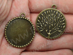 Подвеска-сеттинг Круг 09 Дерево жизни (сеттинг 25мм) 32*28,5*2мм античная бронза (литьё)