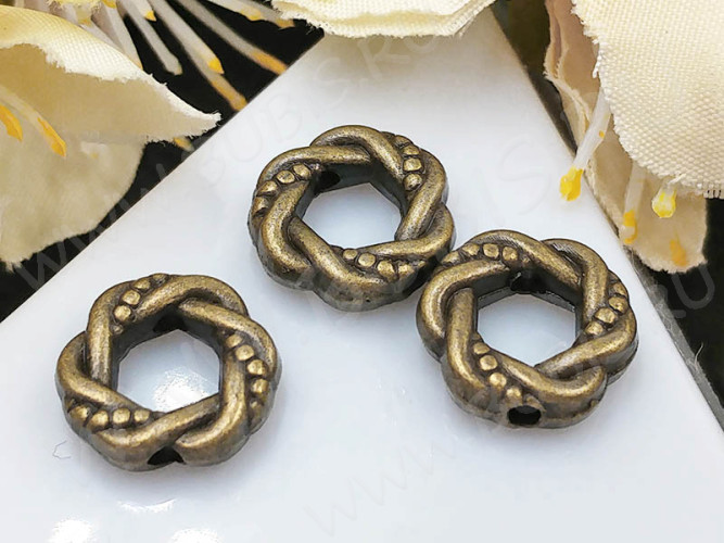 (СКИДКИ!!!) Кольцо декоративное 34 витое рамка бусина 11*11*3,3мм античная бронза (литьё) (10шт.)