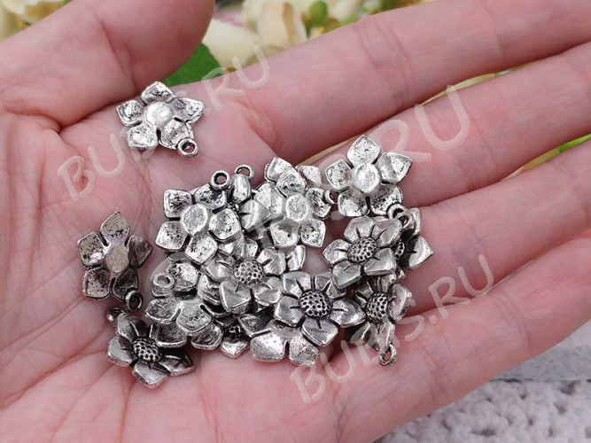 Подвеска Цветочек 10 17*16*2,5мм античное серебро (литьё)