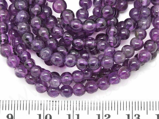 (ОПТ) Бусина округлая 6мм Аметист СВЕТЛЫЙ натуральный (камни) (НИТЬ)