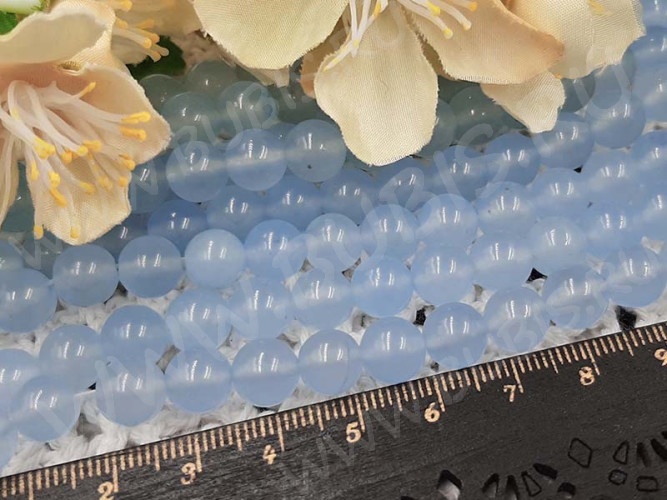 (ОПТ) Бусина округлая ГЛАДКАЯ 8мм Аквакварц (имитация Аквамарина) (камни) (НИТЬ)