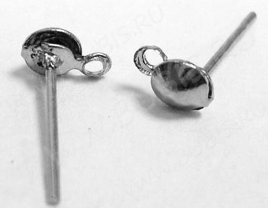 Пуссеты ("гвоздики") №004 с полусферой и петелькой 14*6,7*0,6мм цвет платины (Iron) (10 пар)