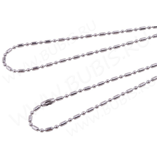 Шнур с замочком 54 Цепочка шариковая c бочонками 2,4мм цвет платины (Хирургическая сталь) (65см)