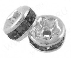 Рондель 11 6*6*2,8мм серебристый с серыми стразами (Brass)