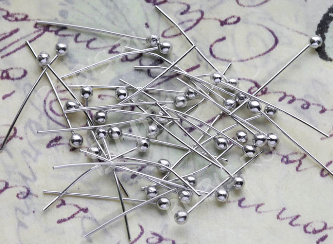 Штифт с ШАРИКОМ 20*0,4мм цвет платины (Brass) (50шт)