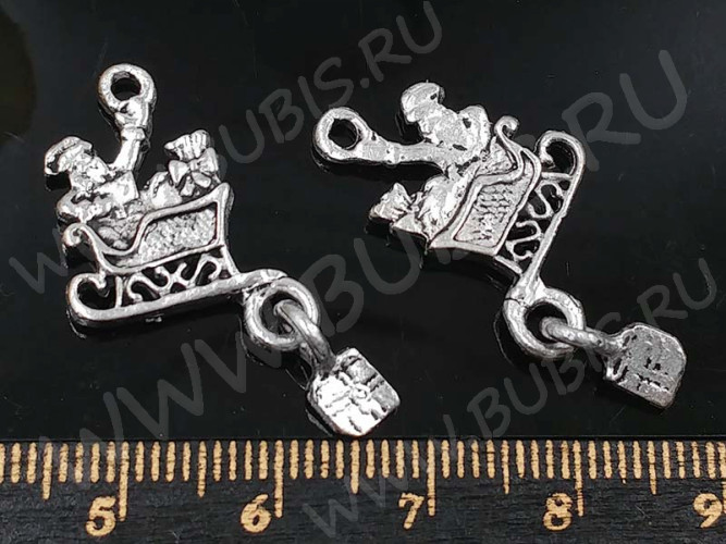 Подвеска Санта 01 двусторонняя 31*16*2мм античное серебро (литьё)