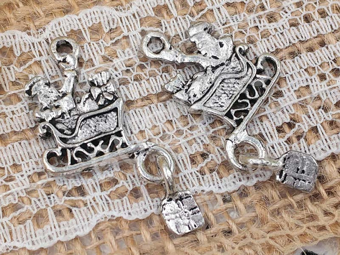 Подвеска Санта 01 двусторонняя 31*16*2мм античное серебро (литьё)