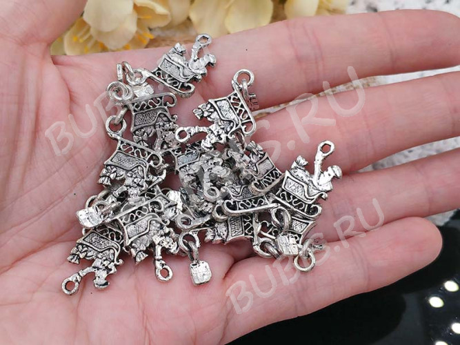 Подвеска Санта 01 двусторонняя 31*16*2мм античное серебро (литьё)