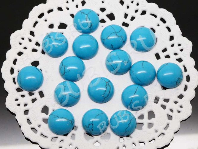 Кабошон каменный 032 Круг 12*12*5мм Бирюза голубая синт. (камни)