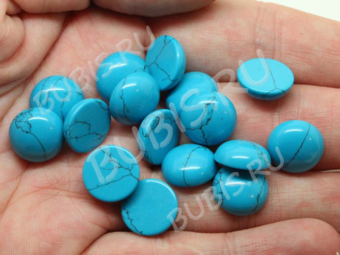 Кабошон каменный 032 Круг 12*12*5мм Бирюза голубая синт. (камни)