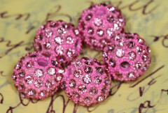 Бусина Шамбала 09 10мм розовая (металл и стекло)