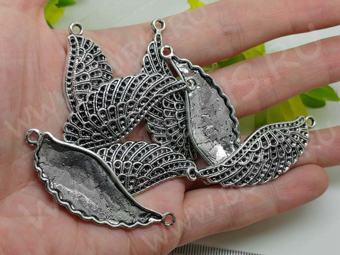 Подвеска Крыло 15 коннектор под стразы 53*18,5*4мм античное серебро (литьё)