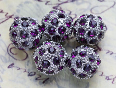 Бусина Шамбала 15 округлая 12мм платина и лиловый (металл и стекло)