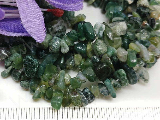 Крошка (галтовка) каменная 131 5-9мм Агат Моховой натуральный (камни) (нить 40см)