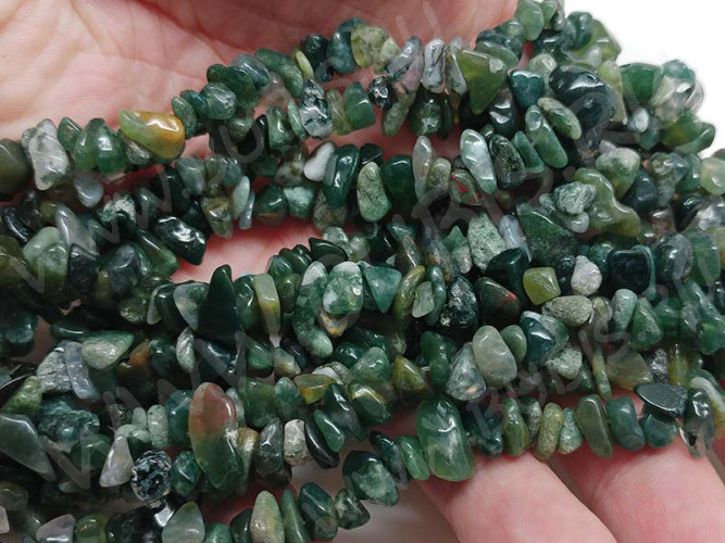 Крошка (галтовка) каменная 131 5-9мм Агат Моховой натуральный (камни) (нить 40см)