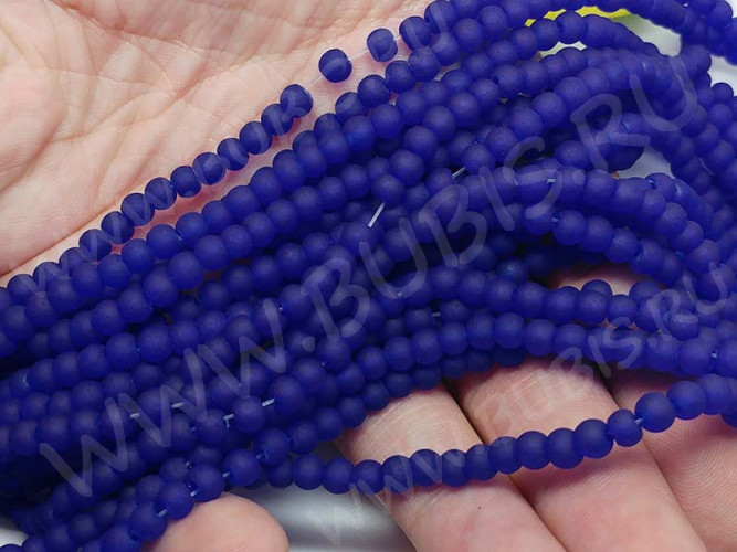 (ОПТ) Бусина округлая матовая 4мм т.синяя полупрозрачная (стекло) (нить)