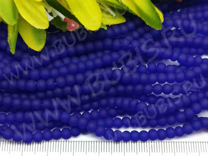 (ОПТ) Бусина округлая матовая 4мм т.синяя полупрозрачная (стекло) (нить)