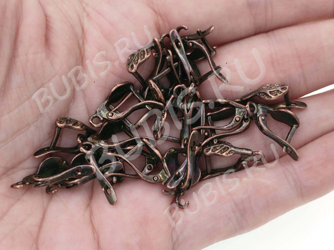 Швензы с английским замком №80 Листик 18*9,5*5,5мм античная медь (Brass) (1 пара)