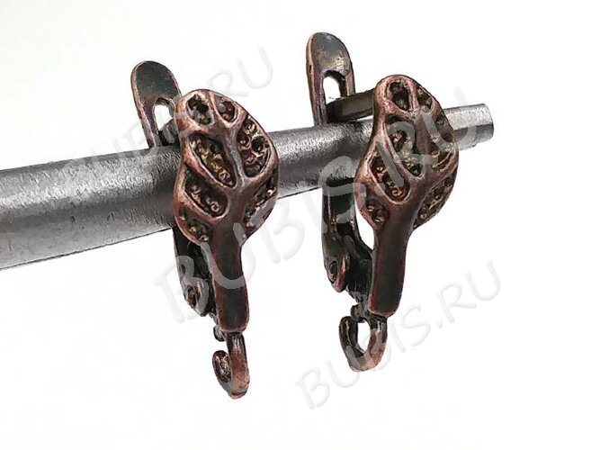 Швензы с английским замком №80 Листик 18*9,5*5,5мм античная медь (Brass) (1 пара)