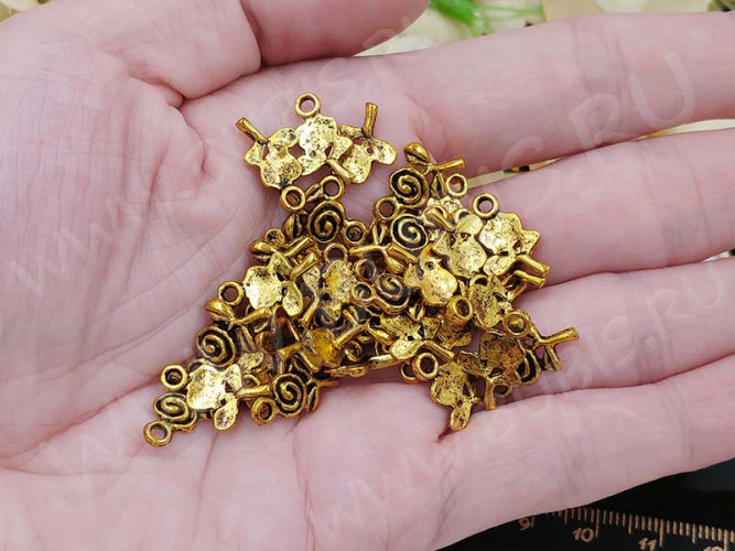 (ОПТ) Подвеска Роза 02 15*9*2мм античное золото (литьё) (100шт.)